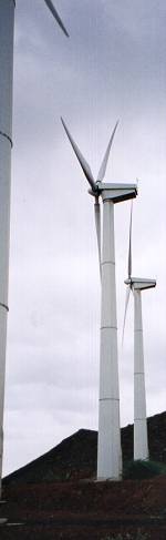 The three giant wind driven power generators installed by the Americans recently to assist the islands power station run by the BBC�.