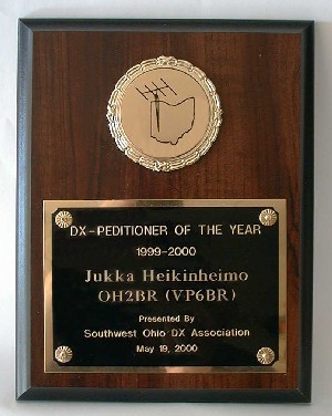 Following his return from Pitcairn, OH2BR/VP6BR was presented with the �DXpeditioner of the year 1999-2000 award at the Dayton Hamvention.